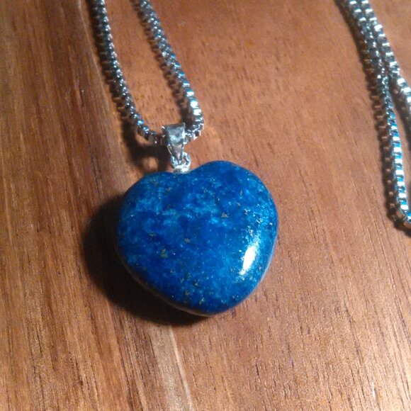 Lapis Lazuli Stainless Steel Heart Pendant Necklace and Sodalite Heart Keychain - Picture 3 of 10